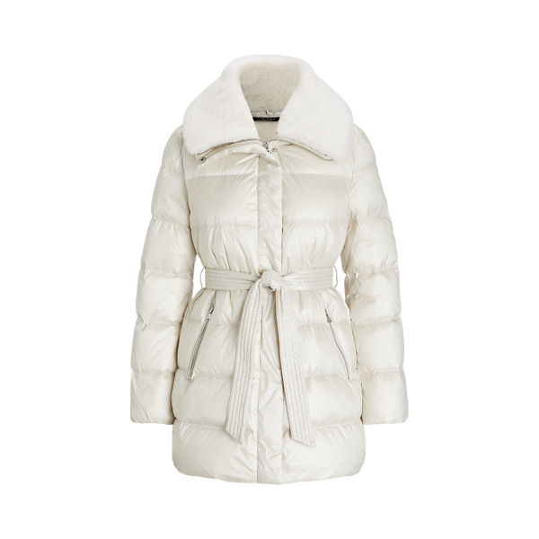 Faux Shearling Trim Belted Down Coat for Women Ralph Lauren UK