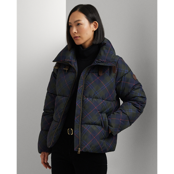 Plaid Buckle Trim Funnelneck Puffer Coat for Women Ralph Lauren BR