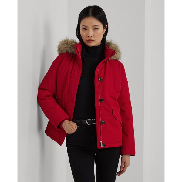 Red padded coat with hood online