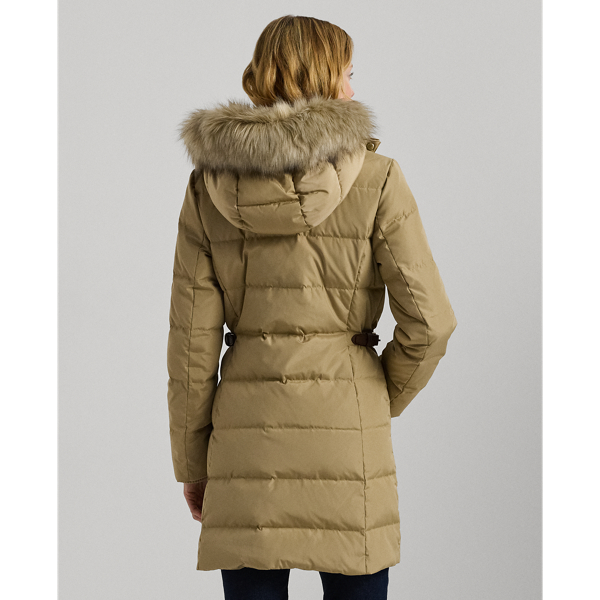 Lauren ralph lauren double breasted belted faux fur trim puffer coat on sale