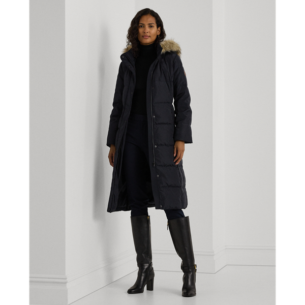 Hooded puffer coat with faux fur trim sale