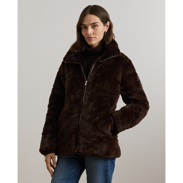 Lauren ralph lauren quilted faux fur hooded coat deals