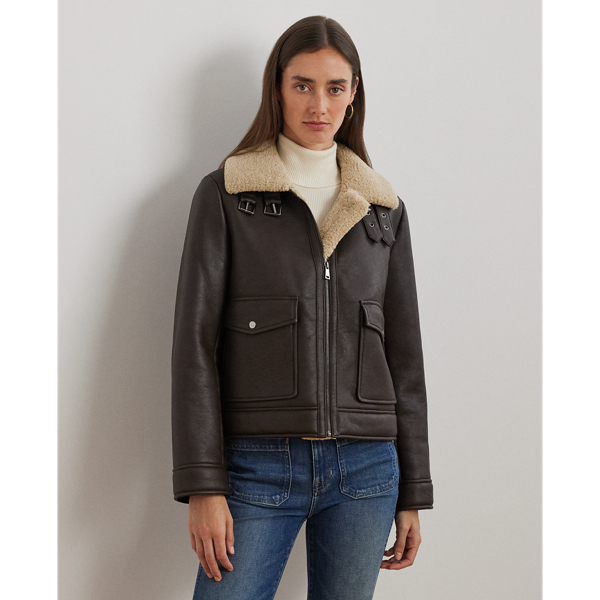 Faux Shearling Trim Faux Leather Jacket for Women Ralph Lauren CH