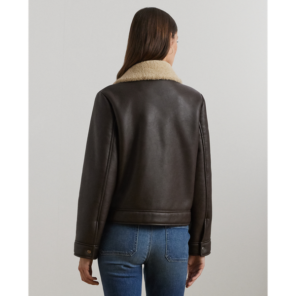 Faux Shearling Trim Faux Leather Jacket for Women Ralph Lauren UK