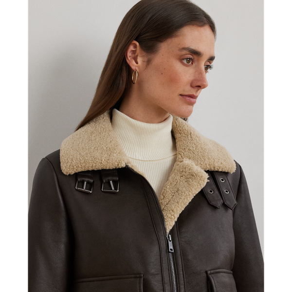 Faux Shearling Trim Faux Leather Jacket for Women Ralph Lauren UK