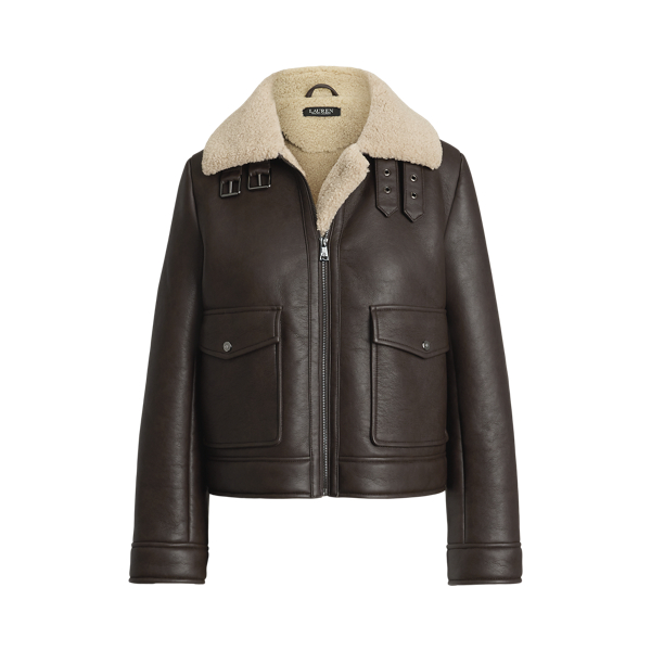 Faux Shearling Trim Faux Leather Jacket