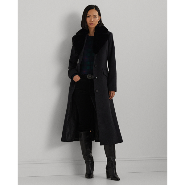 Faux fur collar wool blend coat on sale