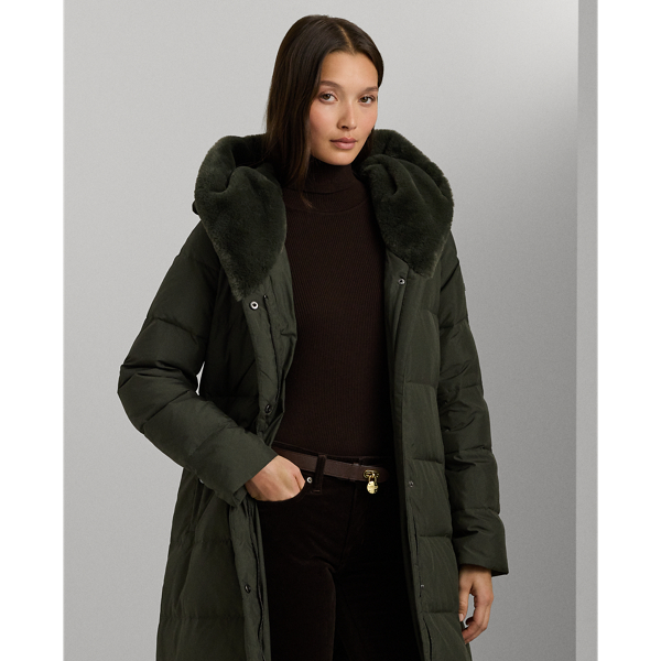 Ralph lauren faux fur trim down coat best sale