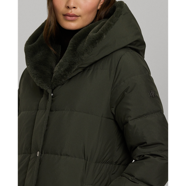 Lauren ralph lauren faux fur trim puffer maxi puffer coat best sale