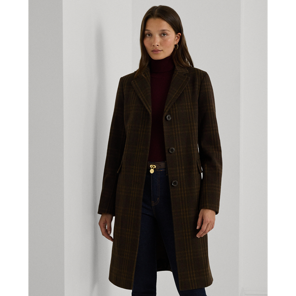 Plaid Wool Blend Reefer Coat