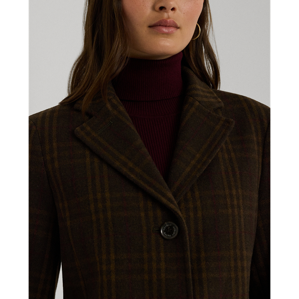 Plaid Wool Blend Reefer Coat