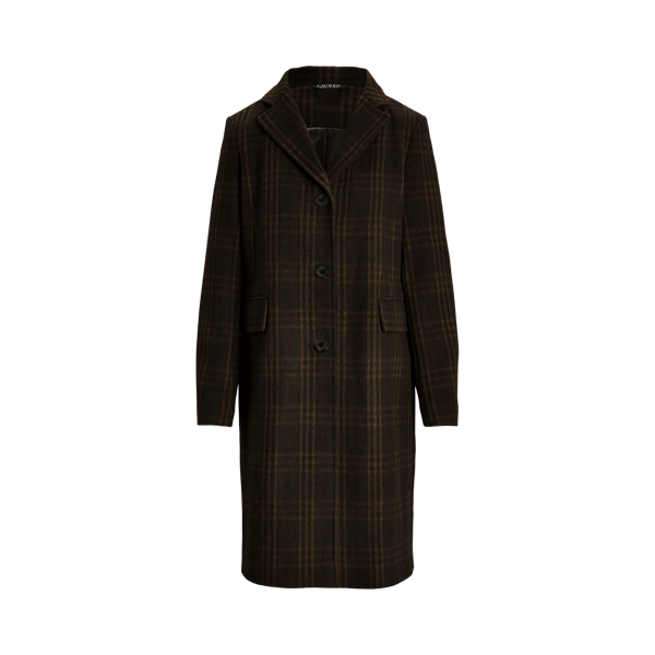 Plaid Wool-Blend Reefer Coat