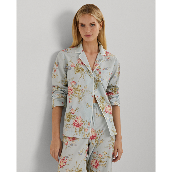 Gebl&uuml;mter Pyjama aus Atlas-Baumwolle Lauren in Minze 4