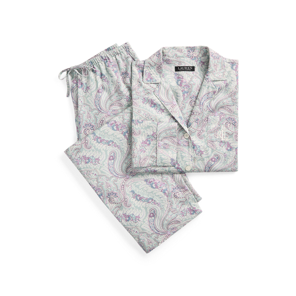 Pyjama motif cachemire satinette coton Lauren en Sauge 2