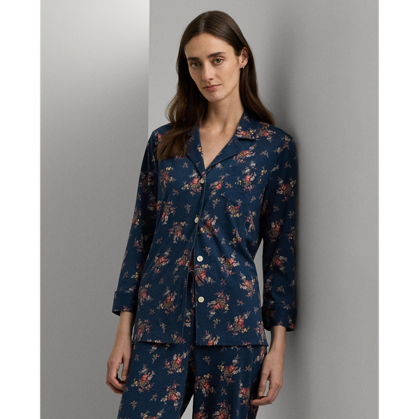 Pyjama fleuri en jersey de coton m&eacute;lang&eacute; Lauren en Marine 4