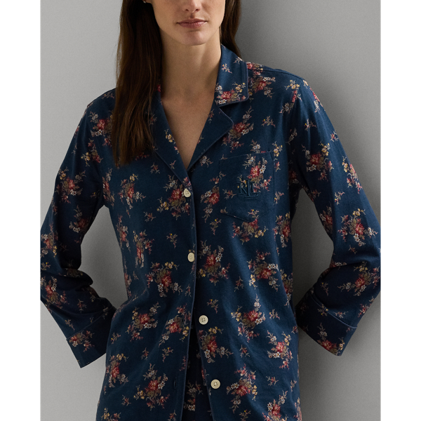 Pyjama fleuri en jersey de coton m&eacute;lang&eacute; Lauren en Marine 6