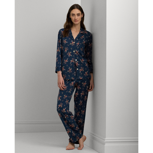 Pyjama fleuri en jersey de coton m&eacute;lang&eacute; Lauren en Marine 7