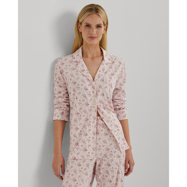 Gebl&uuml;mter Jersey-Pyjama mit Baumwolle Lauren in Rosa 4