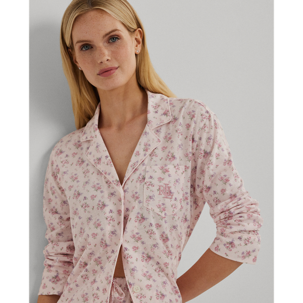 Gebl&uuml;mter Jersey-Pyjama mit Baumwolle Lauren in Rosa 6