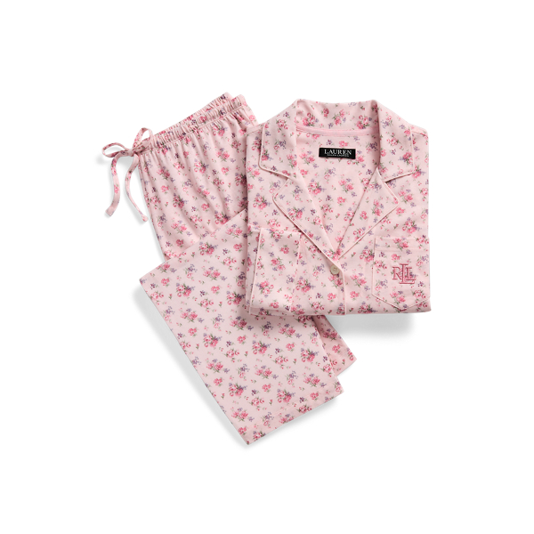 Gebl&uuml;mter Jersey-Pyjama mit Baumwolle Lauren in Rosa 2