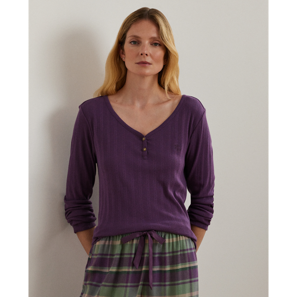 Multi Plaid Cotton-Blend Henley Pyjama Set Lauren 4