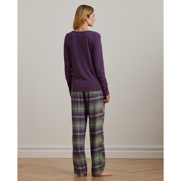 Multi Plaid Cotton-Blend Henley Pyjama Set Lauren 5