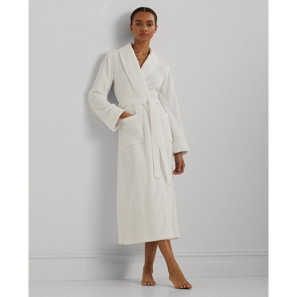 Aran-Clipped Long Shawl-Collar Robe