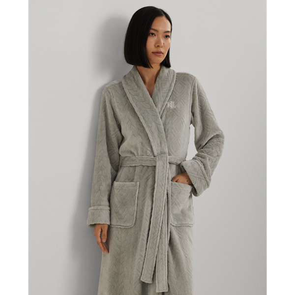 Grey Aran-Clipped Long Shawl-Collar Robe Lauren 4