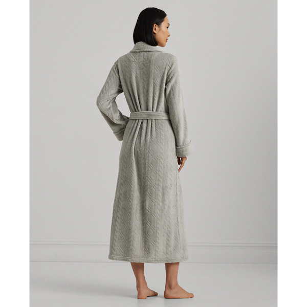 Grey Aran-Clipped Long Shawl-Collar Robe Lauren 5