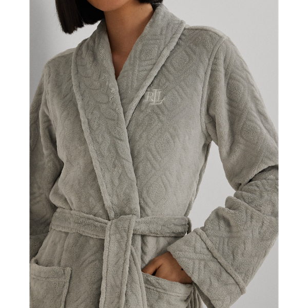 Grey Aran-Clipped Long Shawl-Collar Robe Lauren 6