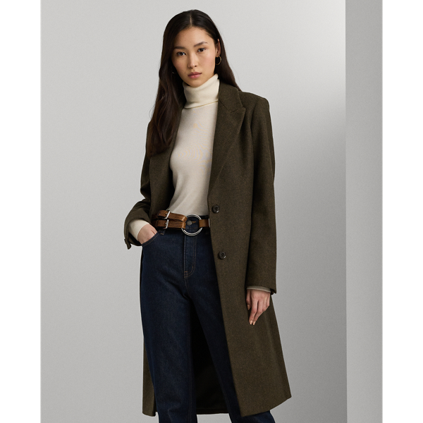 Loden/Brown Hb Wool Blend Herringbone Coat Lauren 4
