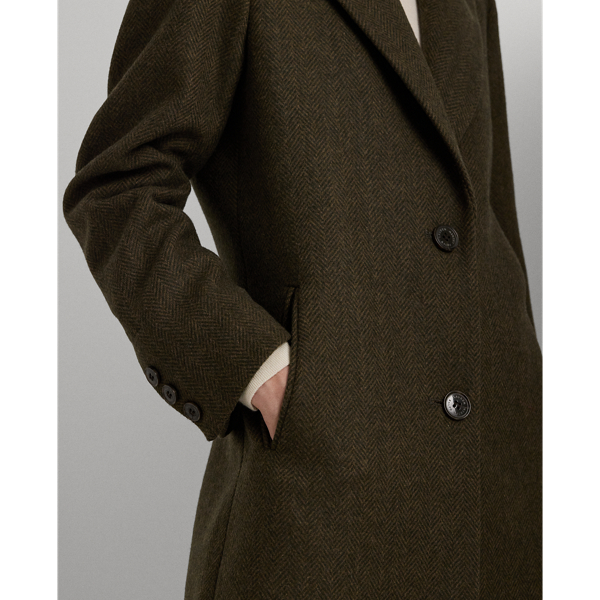 Loden/Brown Hb Wool Blend Herringbone Coat Lauren 6