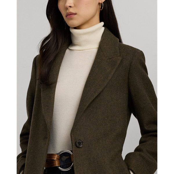 Loden/Brown Hb Wool Blend Herringbone Coat Lauren 7