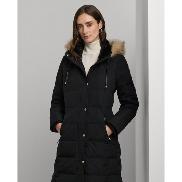 Faux-Fur-Trim Hooded Down Coat