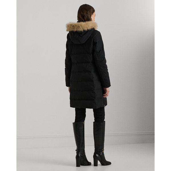 Black Faux-Fur-Trim Hooded Down Coat Lauren 5