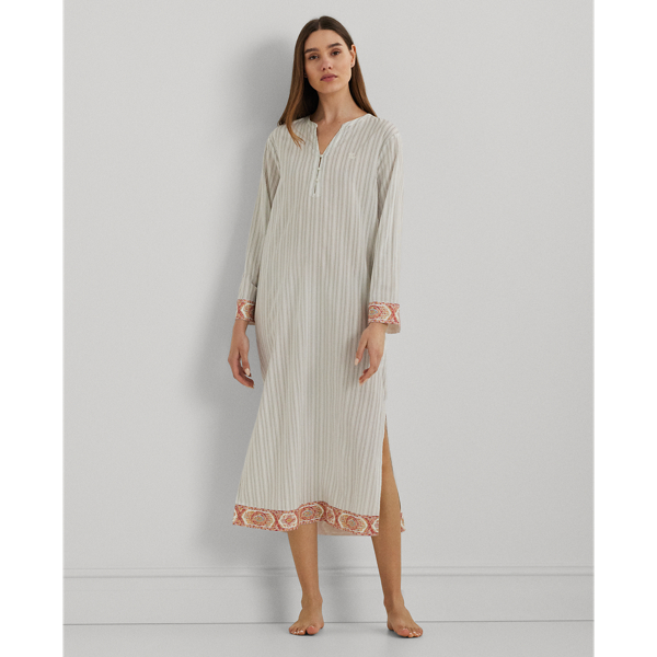 Grey Stripe Striped Cotton-Blend-Lawn Caftan Lauren 1