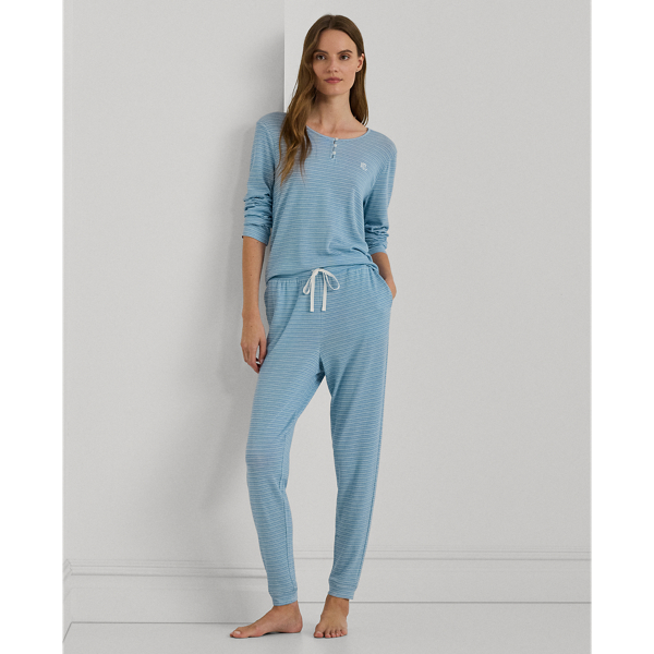 Striped Cotton-Blend Jogger Pajama Set