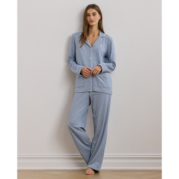 Blue Print Cotton Herringbone Jacquard Sleep Set Lauren 1