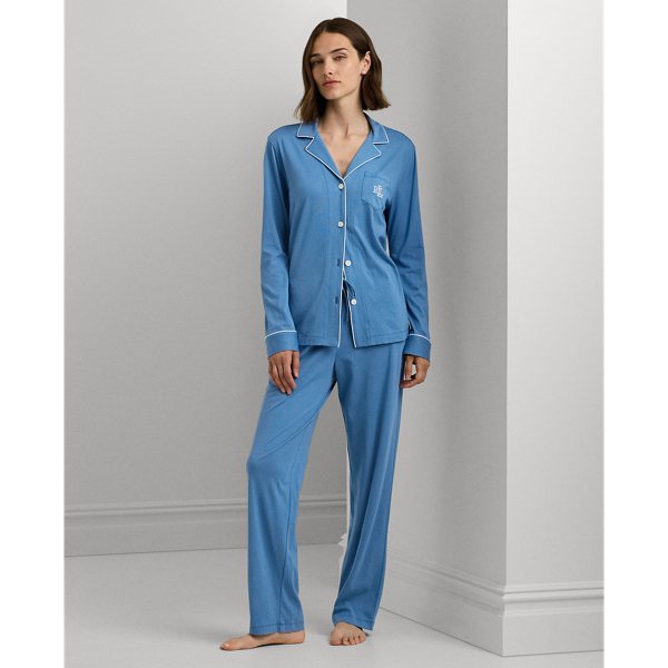 Blue Cotton-Blend Jersey Sleep Set Lauren 1