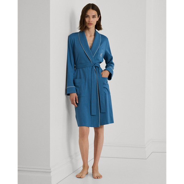 Blue Interlock Quilted Shawl-Collar Robe Lauren 1