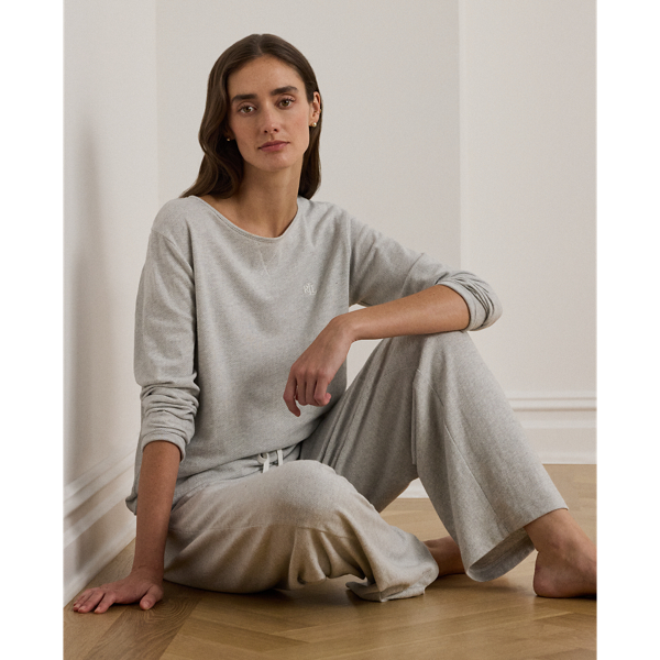 Grey Print Cotton Herringbone Jacquard Pajama Set Lauren 1