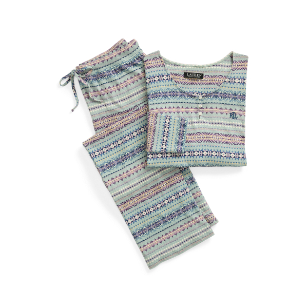 Fair Isle Cotton Blend Henley Pajama Set