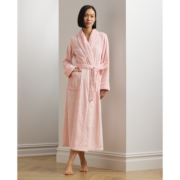 Aran-Clipped Long Shawl-Collar Robe