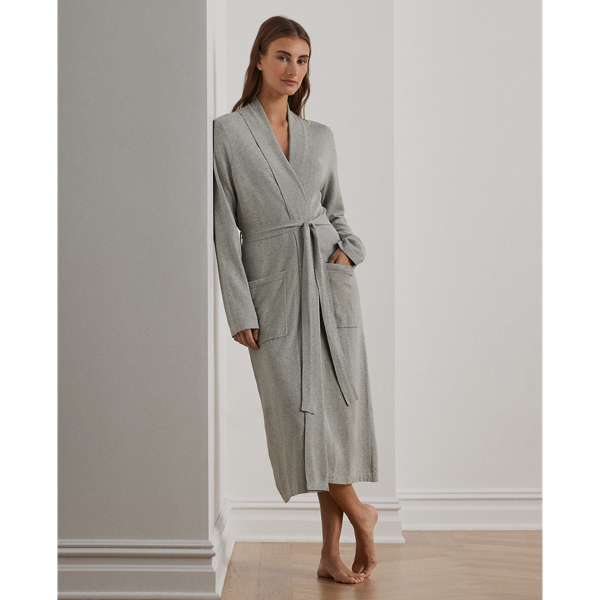 Belted Cotton Knit Long Robe