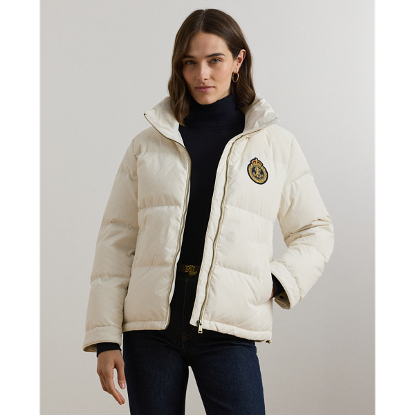 Crest Patch Funnelneck Down Coat