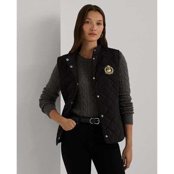 Black Crest-Patch Quilted Mockneck Vest Lauren for fall 1