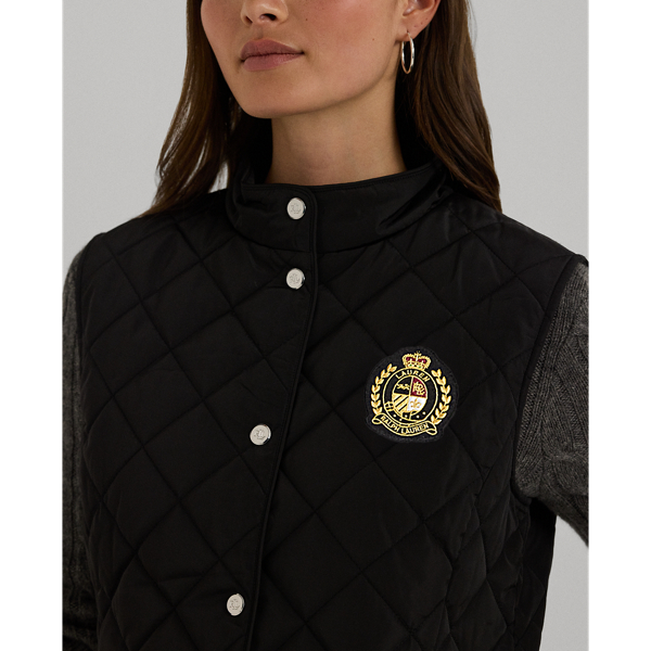 Black Crest-Patch Quilted Mockneck Vest Lauren for fall 5