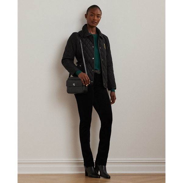 Faux-Leather-Trim Crest-Patch Jacket