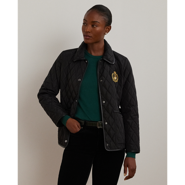 Black Faux-Leather-Trim Crest-Patch Jacket Lauren for fall 1