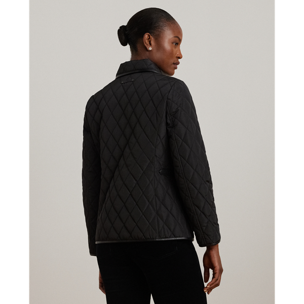 Faux-Leather-Trim Crest-Patch Jacket